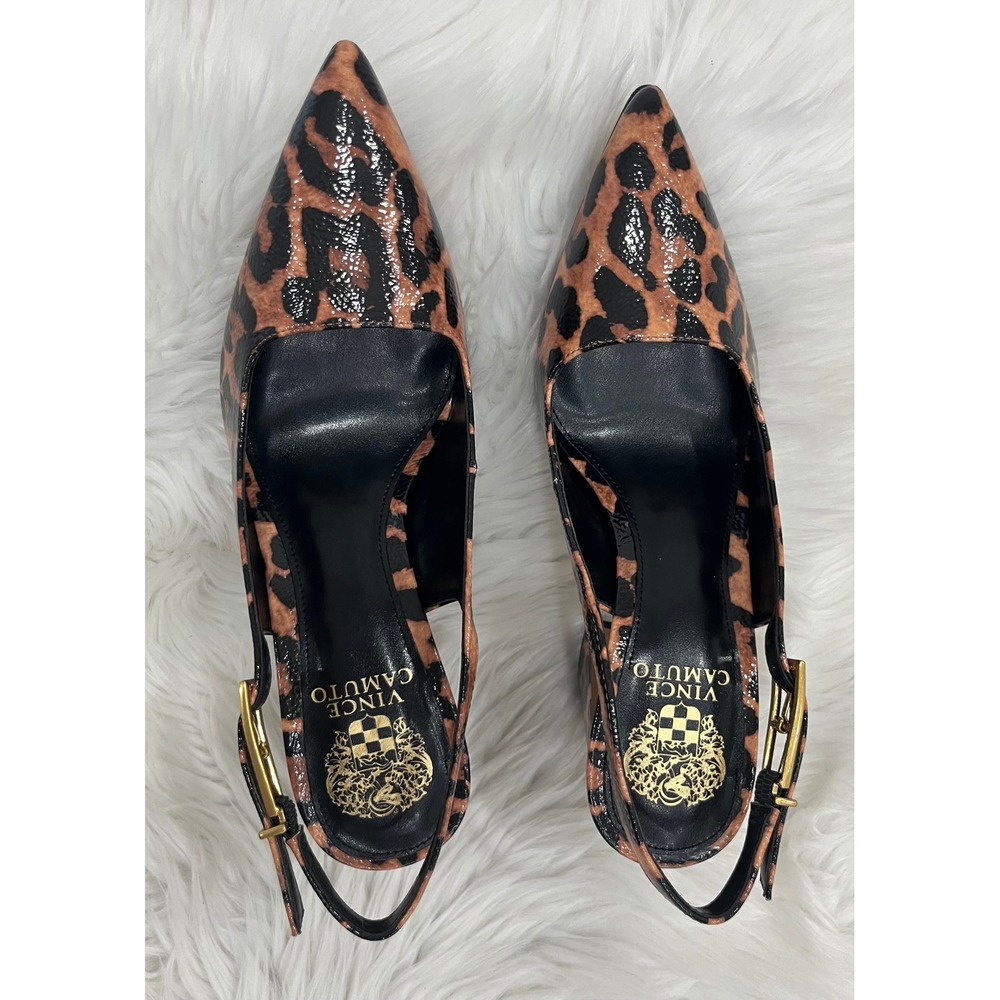 Vince Camuto VP-Anders Women's Leopard Slingback Pumps Black/Natural 8.5M NIB